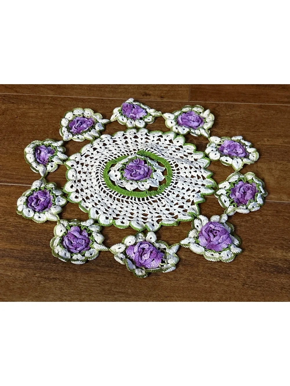 Hand Crochet Purple Rose Doily Table Decor